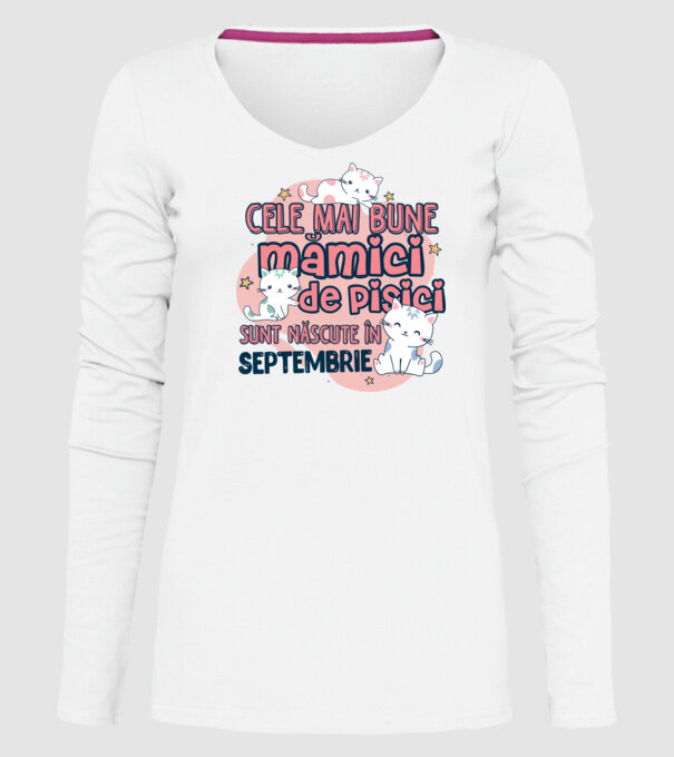 Cele mai bune mămici de pisici Septembrie model alb pe tricou