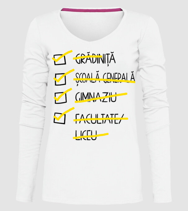Cheklist educație - Facultate alb model alb pe tricou