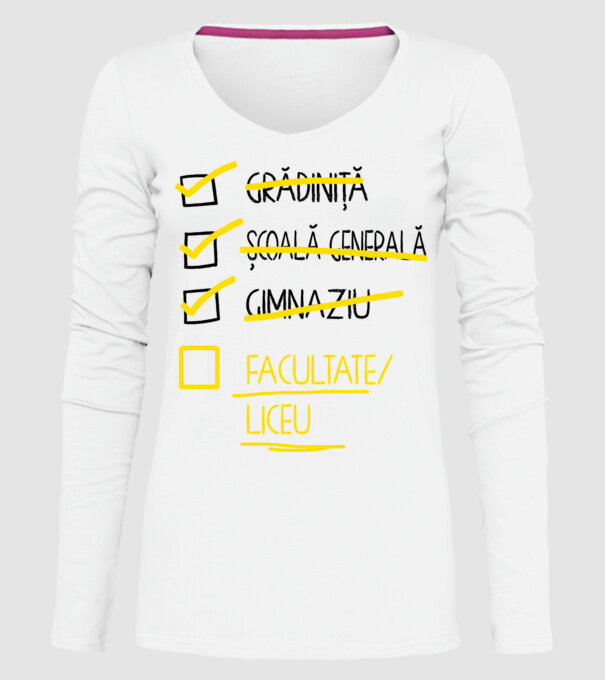 Cheklist educație - Gimnaziu alb model alb pe tricou