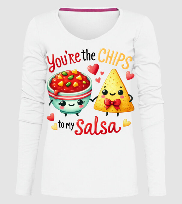 Chips to my Salsa model alb pe tricou