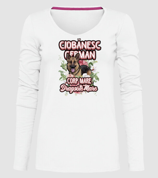 ciobănesc german - corp mare, dragoste mare model alb pe tricou