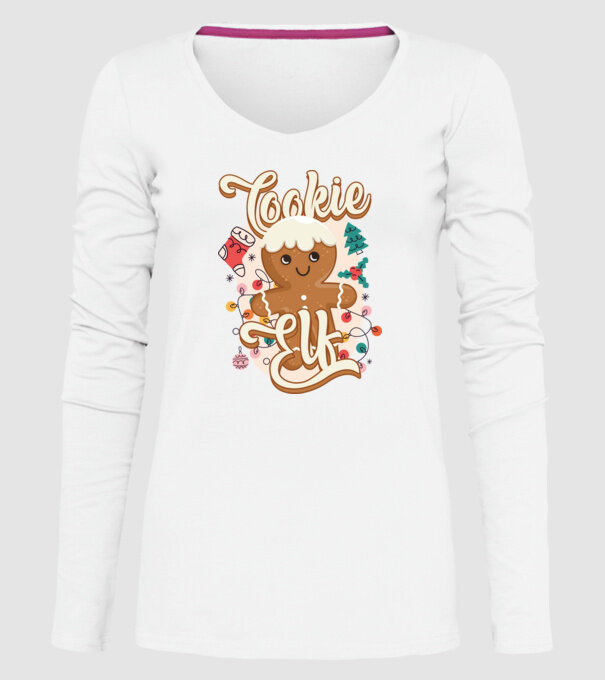 Cookie elf model alb pe tricou