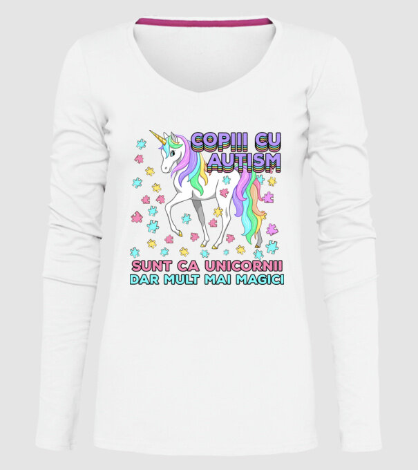 Copiii cu autism sunt ca unicornii, dar mult mai magici model alb pe tricou