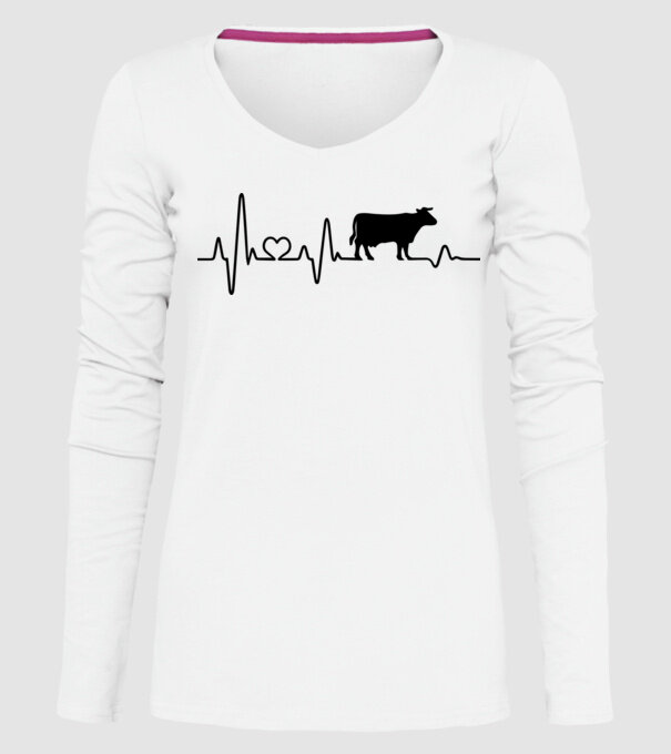Cow Heartbeat model alb pe tricou