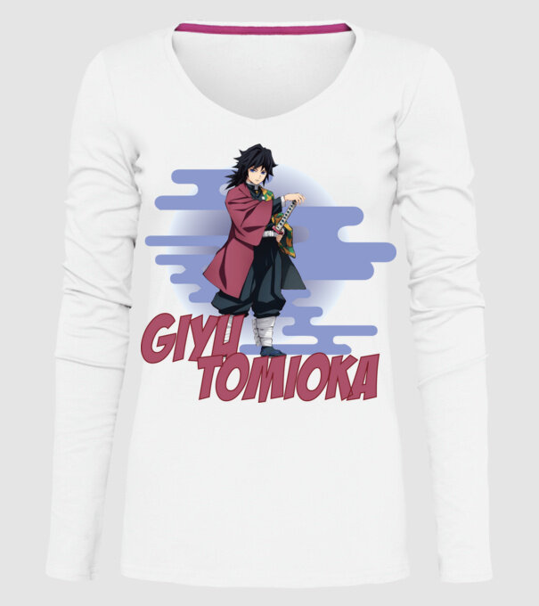 Demon Slayer Giyu model alb pe tricou