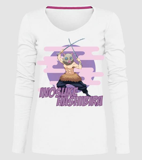 Demon Slayer Inosuke model alb pe tricou