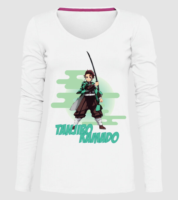 Demon Slayer Tanjiro model alb pe tricou