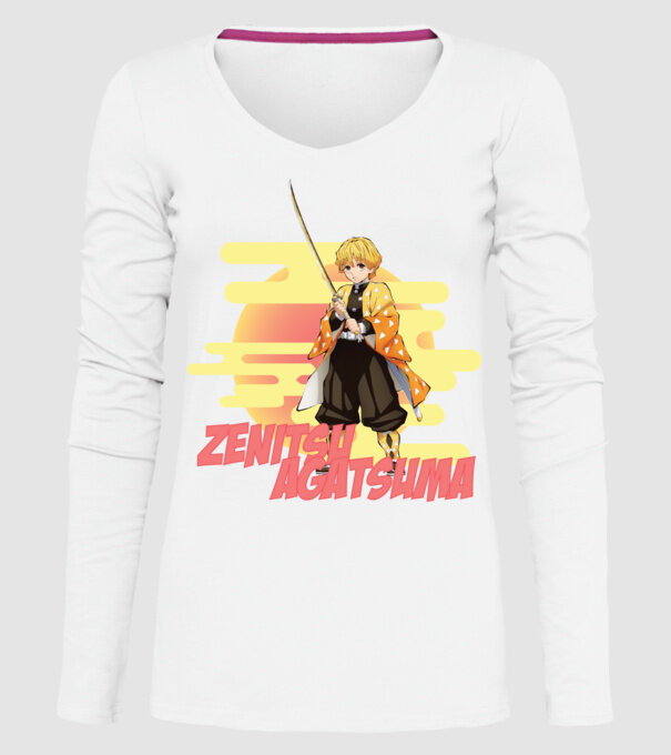 Demon Slayer Zenitsu model alb pe tricou