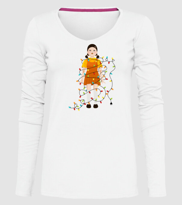 doll squid game model alb pe tricou