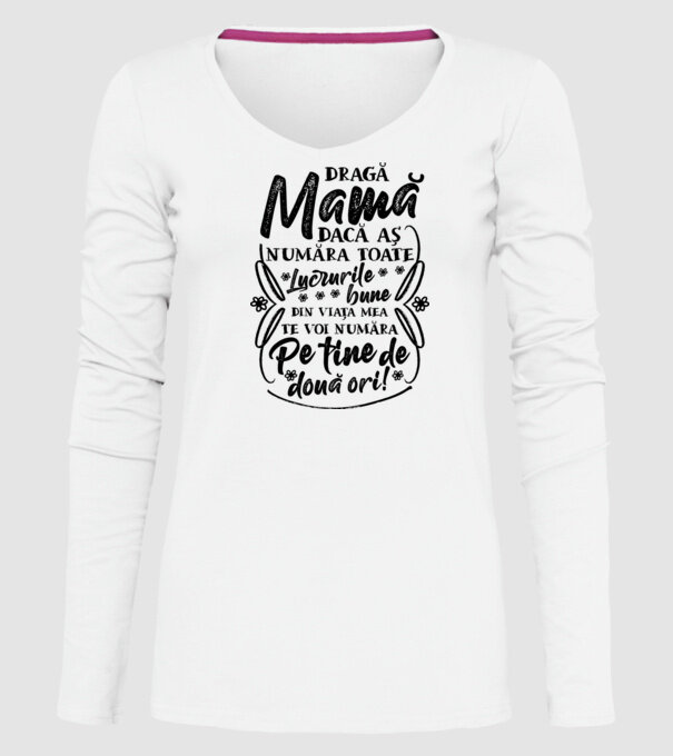 Dragă Mamă, dacă aș număra toate lucrurile bune din viața mea, te voi număra pe tine de două ori! model alb pe tricou