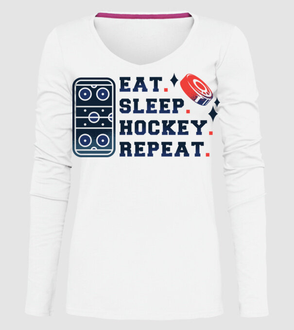 Eat Sleep Hockey Repeat model alb pe tricou