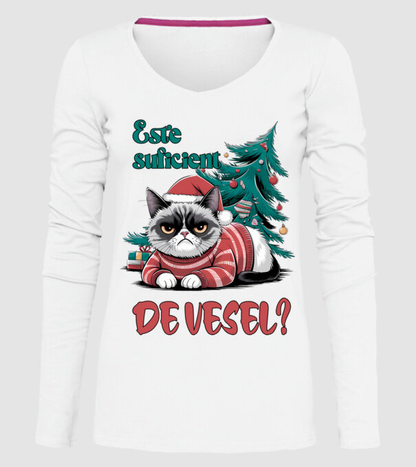Este suficient de vesel? pisică Crăciun model alb pe tricou