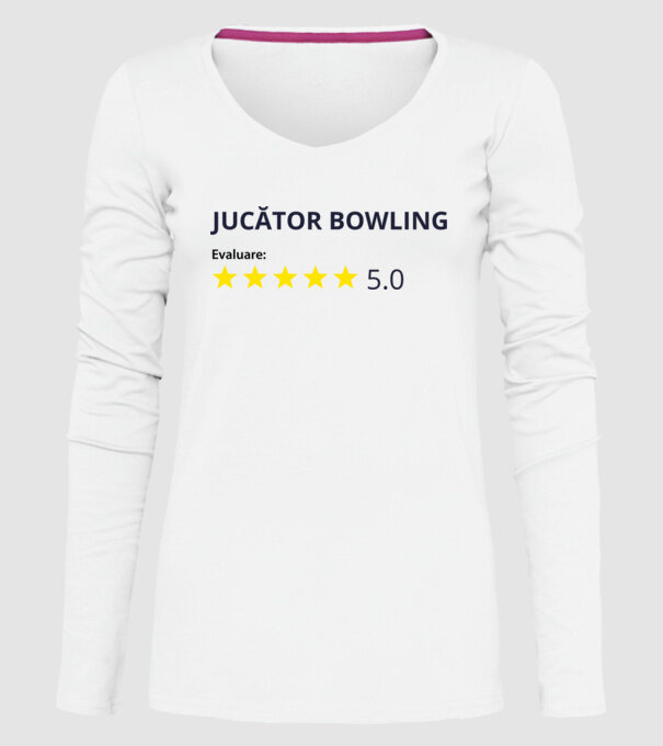 evaluare: jucător bowling de 5 stele model alb pe tricou