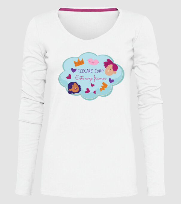 Fiecare corp model alb pe tricou
