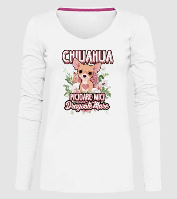 chihuahua : picioare mici dragoste mare model alb pe tricou