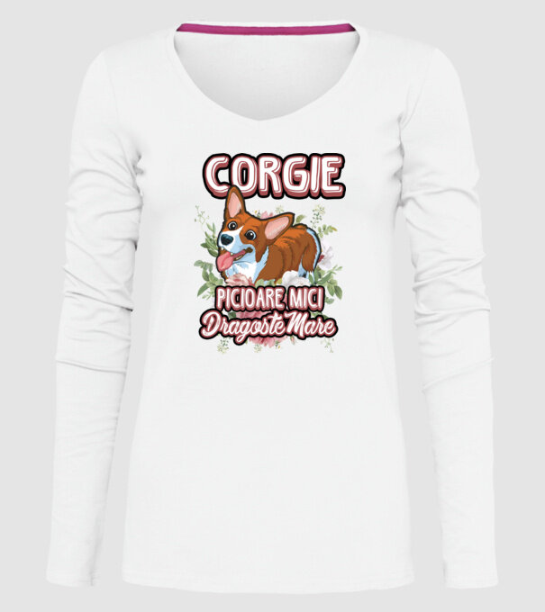 corgie : picioare mici dragoste mare model alb pe tricou