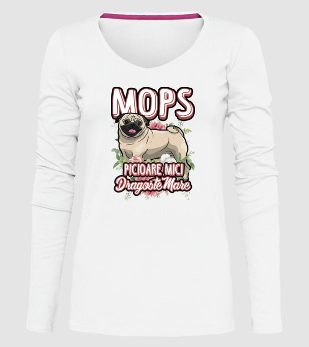 mops : picioare mici dragoste mare model alb pe tricou