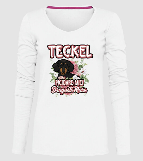 teckel : picioare mici dragoste mare model alb pe tricou