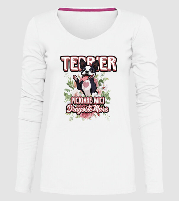 terrier : picioare mici dragoste mare model alb pe tricou