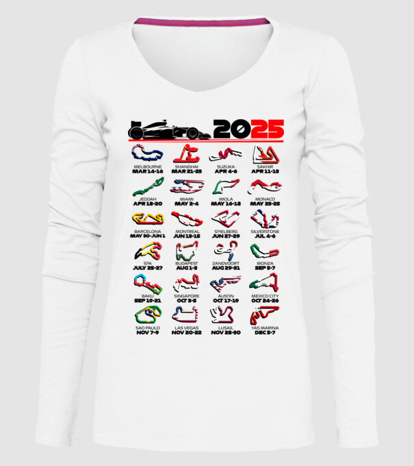 F1 calendar 2025 Alb model alb pe tricou