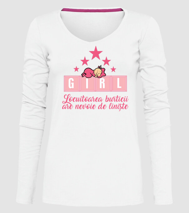 GIRL- Locuitoarea burticii are nevoie liniște model alb pe tricou