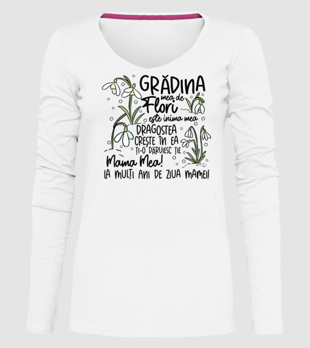 Grădina mea de flori model alb pe tricou