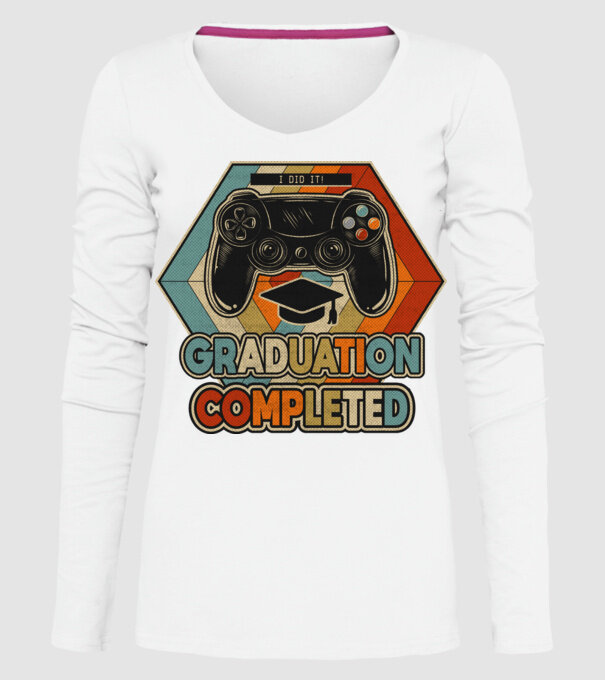 Graduatuion completed retro model alb pe tricou