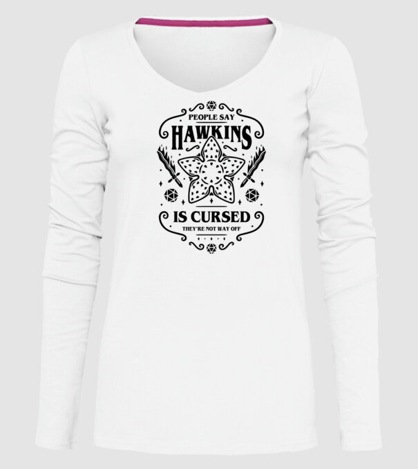 hawkins is cursed model alb pe tricou