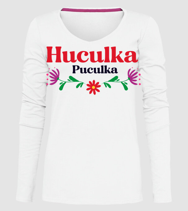 Huculka Puculka model alb pe tricou