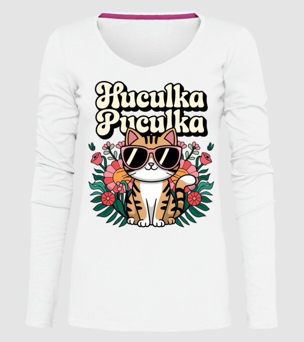 Huculka Puculka pisică 3 model alb pe tricou