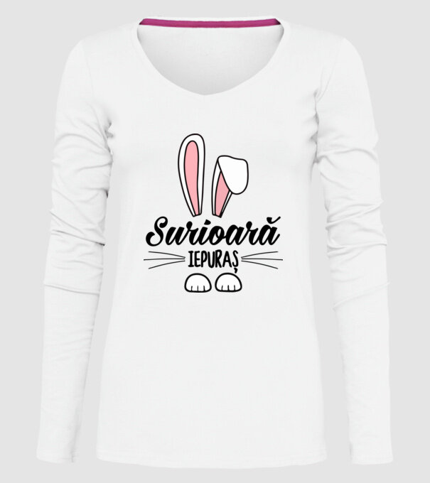 Iepuraș surioară model alb pe tricou
