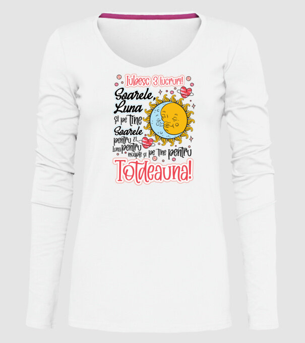 Iubesc 3 lucruri model alb pe tricou