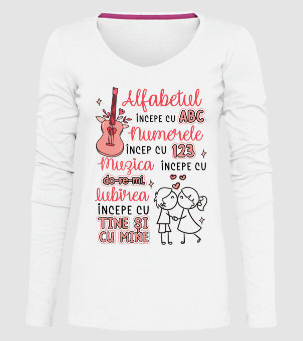 Iubirea începe cu-tine și cu mine model alb pe tricou