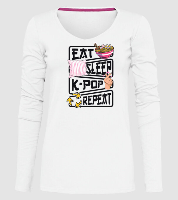 K-POP EAT SLEEP model alb pe tricou