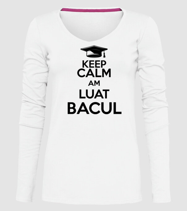 Keep calm, am luat bacul model alb pe tricou