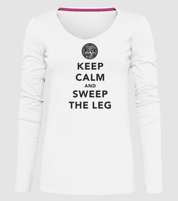 Keep calm and weep the leg cobra kai model alb pe tricou