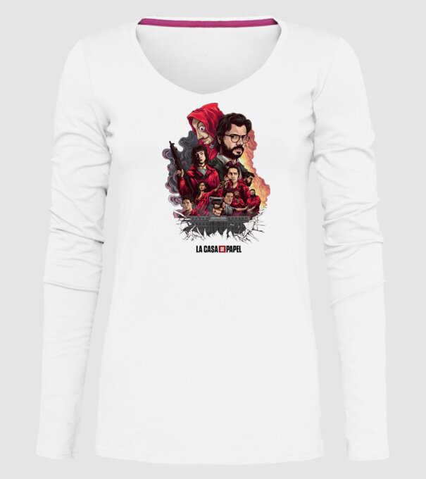 la casa de papel poster theme model alb pe tricou