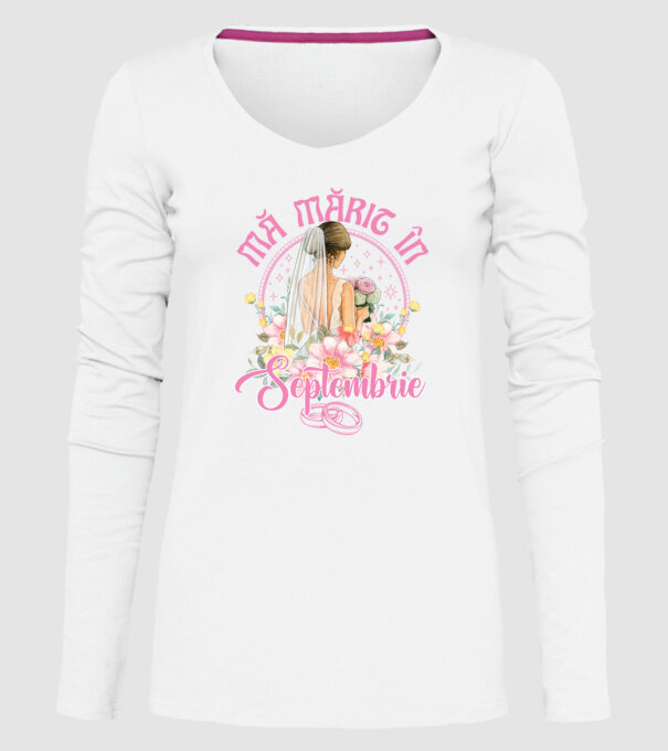mă mărit - în septembrie model alb pe tricou