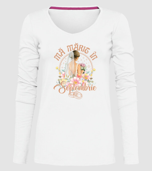 mă mărit - în septembrie model alb pe tricou