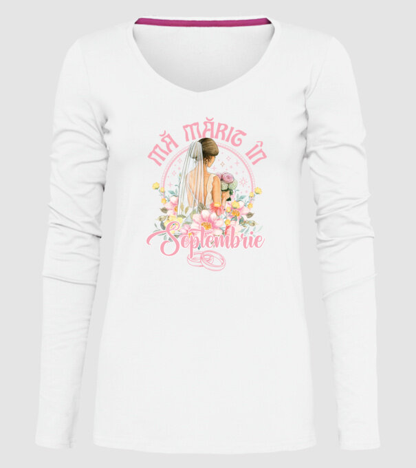 mă mărit - în septembrie model alb pe tricou