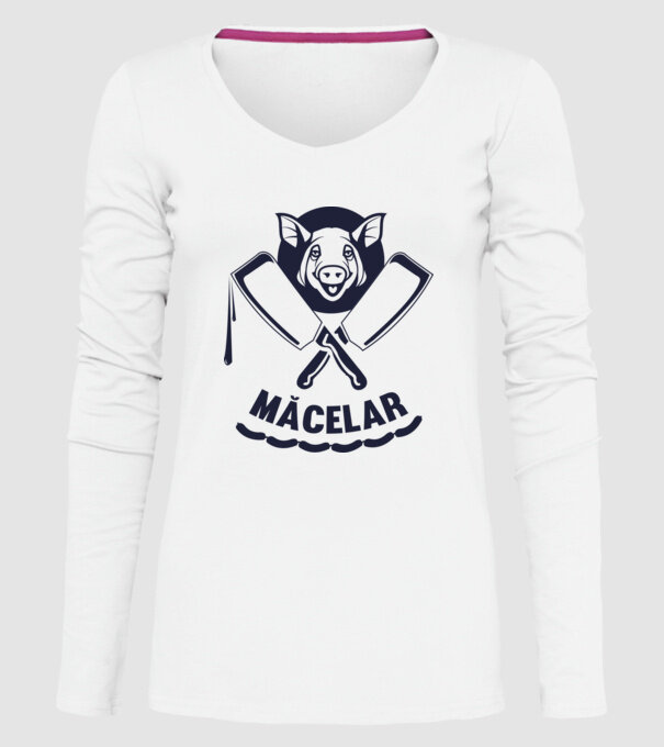 măcelar model alb pe tricou