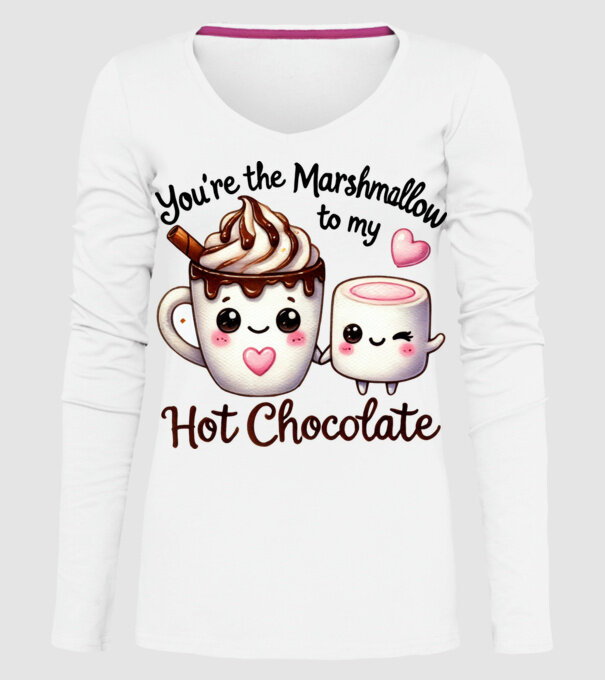 Marshmallow to my Hot Chocolate model alb pe tricou