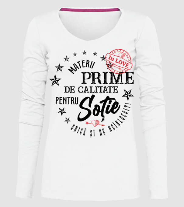 Materii prime de calitate pentru soție model alb pe tricou