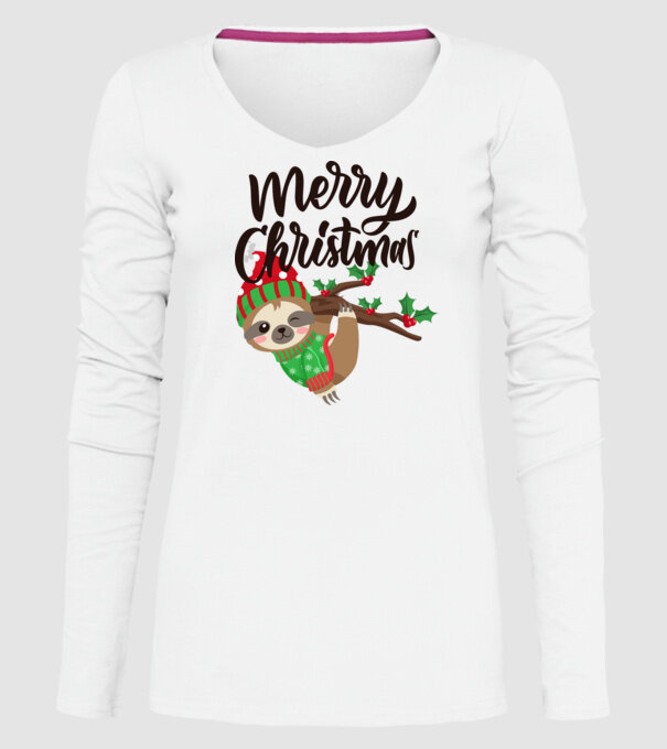 Merry christmas sloth model alb pe tricou