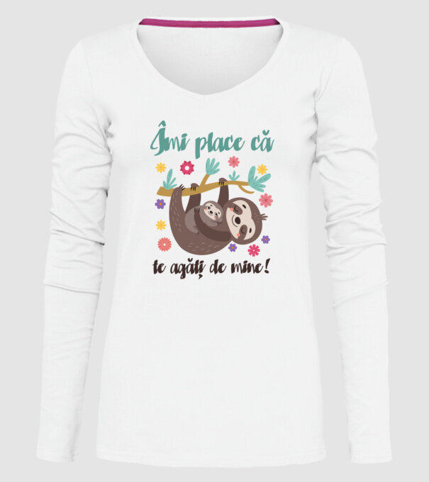 Îmi place să mă agăț de tine! Te iubesc mamă! model alb pe tricou