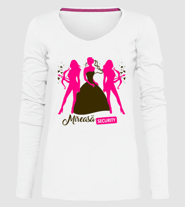 Mireasă security model alb pe tricou