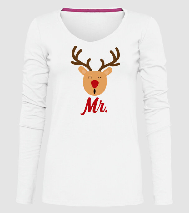 Mr. Reindeer Christmas couple model alb pe tricou