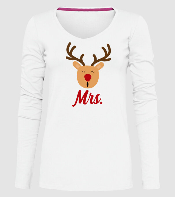 Mrs Reindeer christmas couple model alb pe tricou