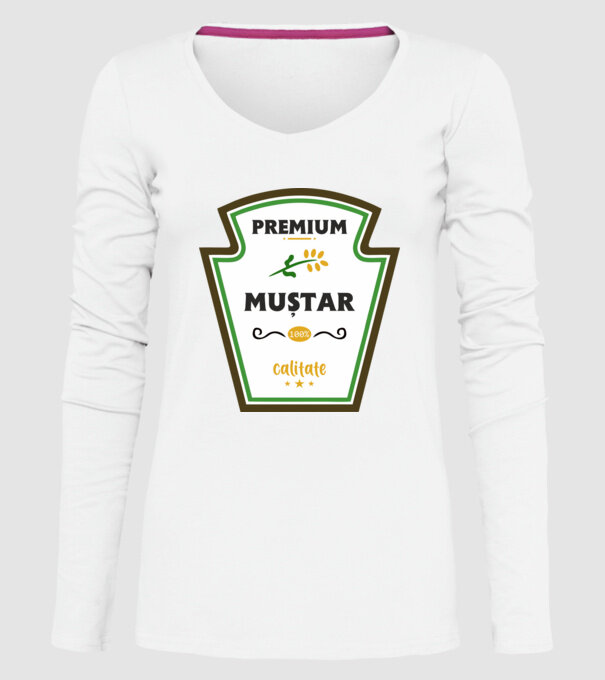 muștar premium - calitate model alb pe tricou