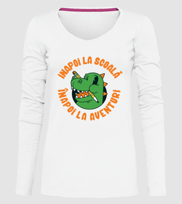 Înapoi la școală, înapoi la aventuri model alb pe tricou